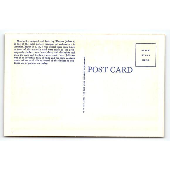 Vintage Linen Postcard Tomb of Thomas Jefferson Monticello VA - Picture 2 of 2